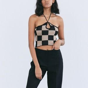 Source Unknown Checkerboard Knit Halter Top
